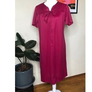 Vintage Nightgown Lounge Dress Dark Raspberry Pink Front Zipper Sz 8